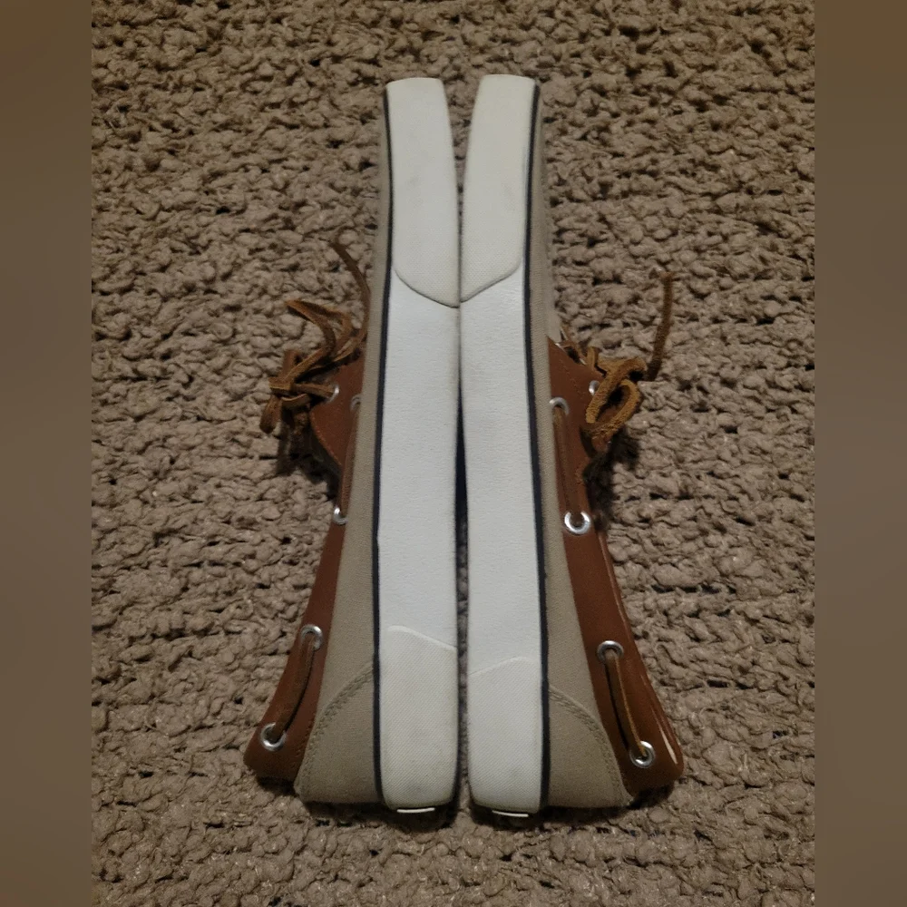 MENS RALPH LAUREN POLO RYLANDER BOAT CANVAS LEATHER UPPER SHOES KHAKI SZ 9.5D